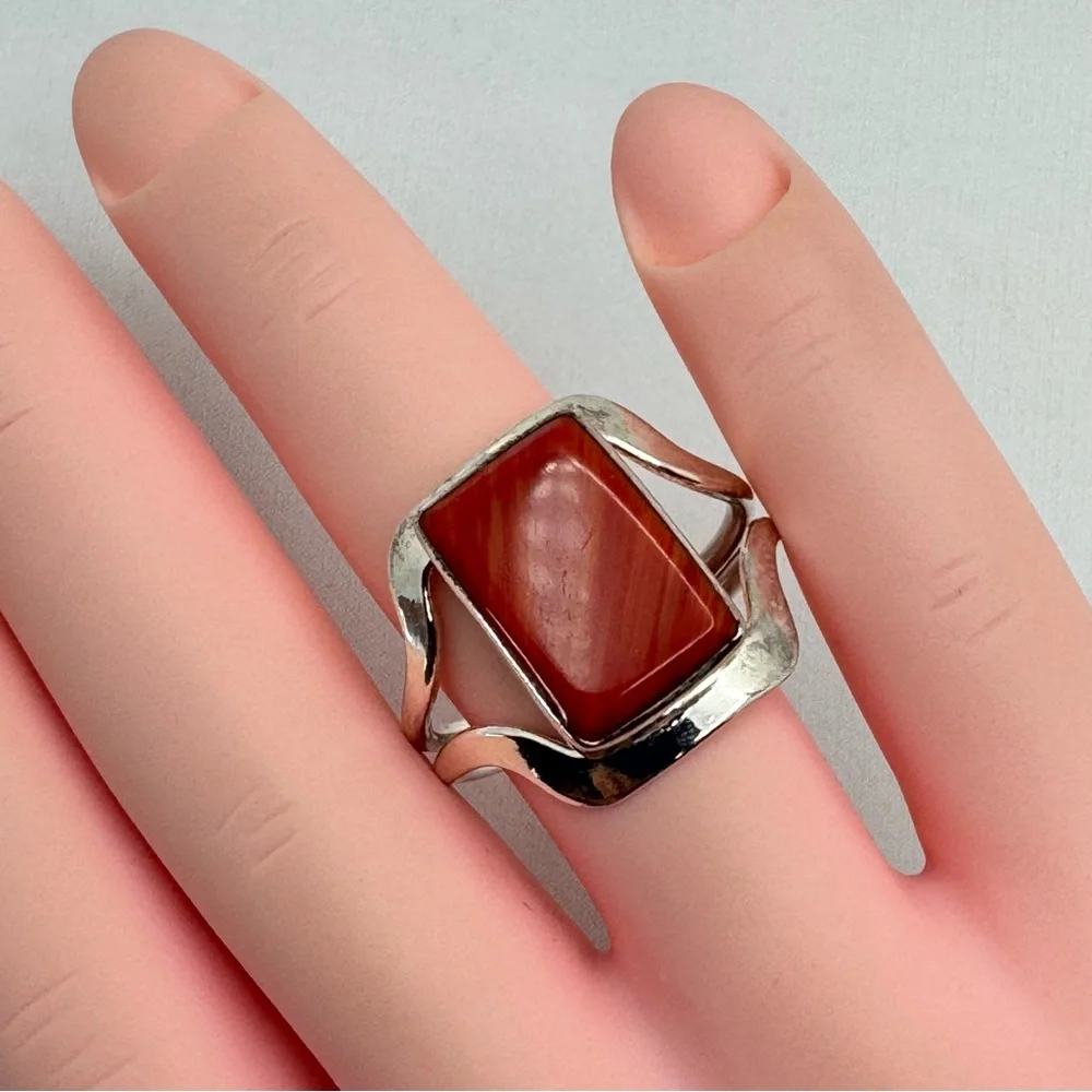 Vintage Mexico Red Jasper Silver Overlay Statement Ring Sz 9 Southwestern